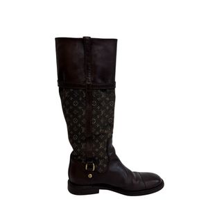 Pre-owned LOUIS VUITTON Louis Vuitton Mini Run Long Boots, Size 23.5 (NO0077), Logo Jockey Monogram Mini Boots, Braun