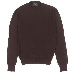 Berluti男士羊絨、絲和皮革滾邊圓領長袖輕薄高針針織毛衣，ブラウン， A46，義大利製造，成色極佳。