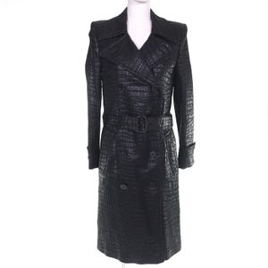Excellent condition DRIES VAN NOTEN NOTEN 1025678 Crocodile Embossed Long Trench Coat Black Size 36 Authentic Women's Recommended