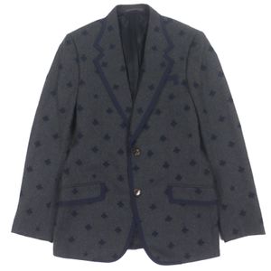 GUCCI 421650 男士單排扣夾克，灰色，尺寸 46，義大利製造，正品，成色極佳。 100% 羊毛布料，100% 絲質襯裡，飾有蜜蜂星形標誌。