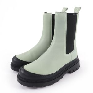 LOEWE標誌皮革側邊鬆緊帶靴，綠色和黑色，38 碼，義大利製造，狀況極佳。