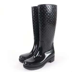 LOUIS VUITTON) Splash Line Monogram 女士長筒雨靴，黑色，尺寸 37，義大利製造，成色極佳。