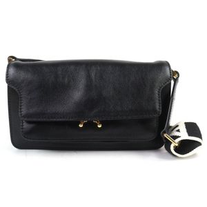 MARNI SBMP0124Q6 TRUNK SOFT EW 皮革肩背包，黑色，飾有品牌標誌，金色五金配件，附防塵袋。義大利製造。女士推薦。