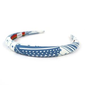 成色極佳 △ 愛馬仕 Gina 之字形真絲星星髮箍 髮飾 頭飾 髮帶 藍白相間 法國製造 女士推薦 ◎