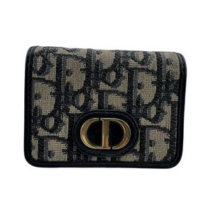 二手 Dior Montaigne 30 Compact Oblique 三折錢包，海軍藍，帶零錢包和鈔票夾層