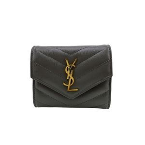 【중고】 SAINT LAURENT 산 로랑 MRT692061 V 스티치 트라이 배 지갑 지갑 지갑 브랜드 동전 지갑 지갑 그레이