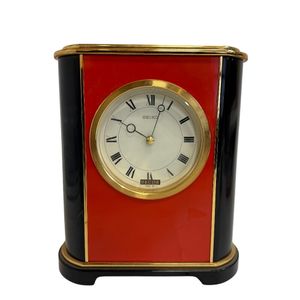 【중고】SEIKO 세이코 QF 713 K DECOR 2 바늘 바이 컬러 쇼와 레트로 빈티지 골동품 탁상시계 골드