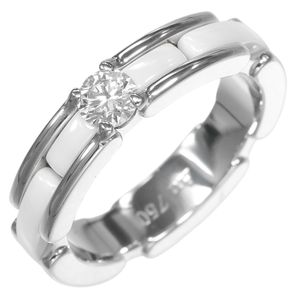 二手香奈儿超小号 7 号戒指，18k 白金材质，镶嵌钻石和陶瓷，重约 4.74 克。