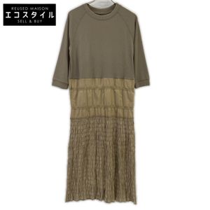 Audrey & John Wad L0405 Mixed Material 3/4 Sleeve Shirred Long Dress [Pre-owned]