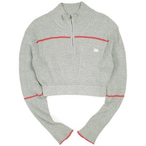 JUEMI EMB Half Zip Cropped Knit 3510615 Free Size Gray Sweater Pullover Top [Pre-owned] [JUEMI]