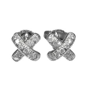 Tiffany & Co. Cross-stitch Earrings, Platinum 950 with Diamonds, Approx. 3.42g, Women's [Pre-owned]