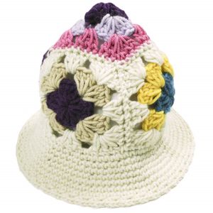 GB CALIFORNIA (GB California) Made in USA Flower Bucket Hat - One-of-a-kind, hand-knitted bucket hat, ONE SIZE, IVORY/PURPLE (ASSORT) , BEAMS BOY hat [Used] [GB CALIFORNIA]