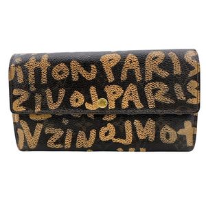 【중고】 LOUIS VUITTON 루이비통 루이비통 M92190 포르토모네·크레디 Stephen Sprouse 모노그램 긴 지갑 지갑 지갑 브랜드 카드 넣어 동전 지갑 ブラウン