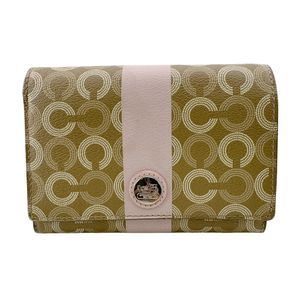 【중고】 COACH 코치 컴팩트 옵 아트 접이식 지갑 지갑 지갑 브랜드 동전 지갑 지폐 베이지