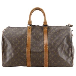 LOUIS VUITTONKeepall 45 波士顿包手提包 M41428 Monogram 帆布棕色托特包，A4 拉链 Keepall45 男女通用 [二手]