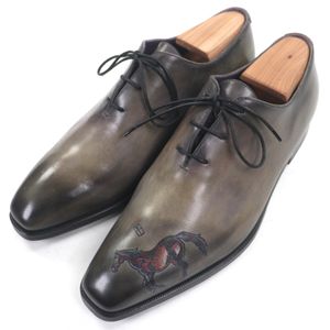 Excellent condition ▼ Berluti Alessandro Tattoo Horse Plain Toe Lace-up Leather Shoes, Gray, Size 5.5 (24.0-24.5cm), Made in Italy, Men's