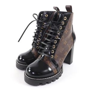 Excellent condition ★ LOUIS VUITTON Startrail Line Monogram Canvas Side Zip Lace-up Ankle Boots Braun/ Black Size 38 Made in Italy Women's