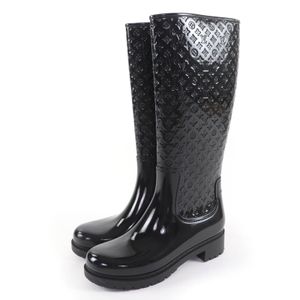 Excellent condition☆ LOUIS VUITTON Splash Line Rubber Monogram Rain Boots, Long Boots, Black, Size 38, Made in Italy, Women's