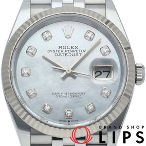 롤렉스 데이트 저스트 36 맨즈 시계 주빌리 10 P다이아 쉘 Datejust 36 126234NG 상자 보증서 K18WG/SS 맨즈 시계 화이트 쉘 마무리 미품