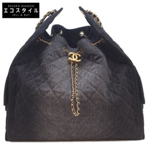 Chanel AS5553 Black Denim Gold Hardware Chanel 25 Large Chain Shoulder Bag [Used]
