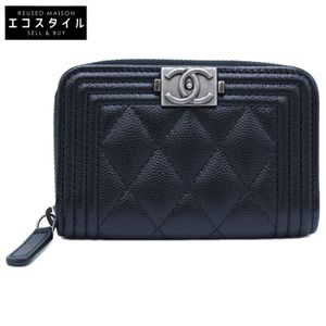 Chanel, like new, A80602, caviar leather, Boy Chanel round zipper wallet [Pre-owned]