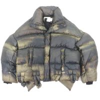全新未使用商品 ▼ FENG CHEN WANG 24AW FUF18JK16 FCW 棕色印花羽絨外套 雙拉鍊羽絨外套 卡其色 S 男款