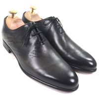 狀況極佳 ▼BERLUTI Berluti Alessandro Gale Scritto 皮革書法素麵繫帶牛津鞋，黑色，6.5 碼，附防塵袋，義大利製造，男款。