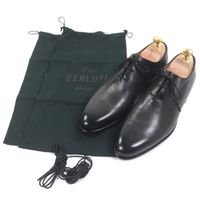狀況極佳 ▼BERLUTI Berluti Alessandro Gale Scritto 皮革書法素麵繫帶牛津鞋，黑色，6.5 碼，附防塵袋，義大利製造，男款。