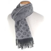 全新 □LOUIS VUITTON2021年 M75900 Monogram 漸層羊絨羊毛流蘇圍巾 灰色/黑色 義大利製 正品 男士