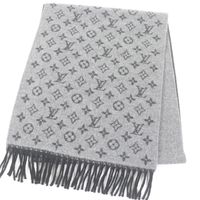 全新 □LOUIS VUITTON2021年 M75900 Monogram 漸層羊絨羊毛流蘇圍巾 灰色/黑色 義大利製 正品 男士