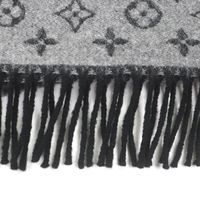 全新 □LOUIS VUITTON2021年 M75900 Monogram 漸層羊絨羊毛流蘇圍巾 灰色/黑色 義大利製 正品 男士