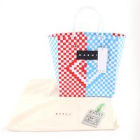 全新未使用 ★ MARNI SHMH0002A0 皮革Logo貼片編織方形野餐包手提袋 多色可選 附防塵袋 女士