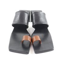 狀況極佳 ★ JIL SANDER J15WP0112顏色皮革涼鞋，黑色/ブラウン， 35 碼，帶鞋盒和防塵袋，意大利製造，女款。