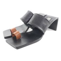 狀況極佳 ★ JIL SANDER J15WP0112顏色皮革涼鞋，黑色/ブラウン， 35 碼，帶鞋盒和防塵袋，意大利製造，女款。