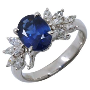 12호 링・반지 Pt900 플래티넘×사파이어×다이아몬드 S2.07/D0.6 약 6.4g 레이디스【중고】