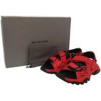 미품 발렌시아가 TRACK SANDAL 트럭 벨크로 617542 러버 패브릭 RED 레드 샌들 0403【중고】 BALENCIAGA