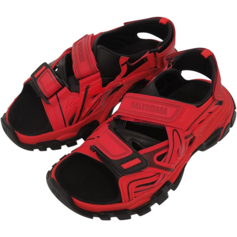 미품 발렌시아가 TRACK SANDAL 트럭 벨크로 617542 러버 패브릭 RED 레드 샌들 0403【중고】 BALENCIAGA