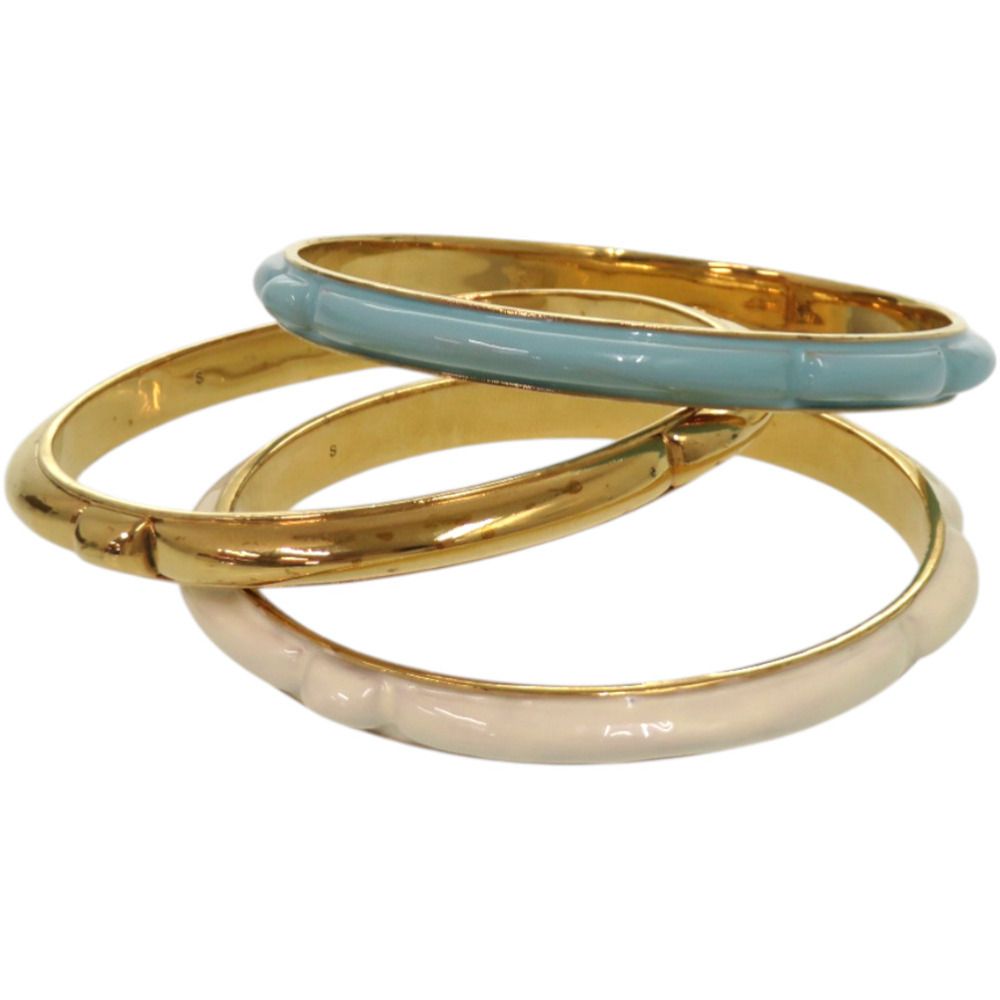 미품 버버리 3점 세트 메탈 화이트 화이트 물 금 뱅글 0484【중고】BURBERRY