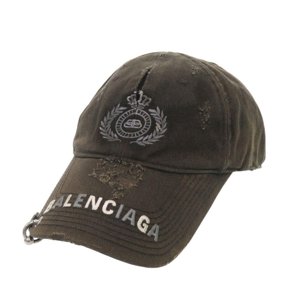 미사용 발렌시아가 데스트로이 빈티지 로고 피어스 캡 661887 코튼 블랙 모자 블랙 0453【중고】 BALENCIAGA