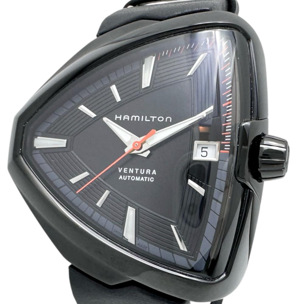 HAMILTON/ Hamilton H24585731 Ventura Elvis 80 鏤空底蓋自動機械錶，附保固卡/錶盒，不鏽鋼錶殼/皮錶帶，黑色錶盤/黑色皮錶帶，男款 [二手]