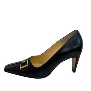 [Used] CHANEL Square Toe Belt Buckle Heel Pumps, Size 23.5, Black