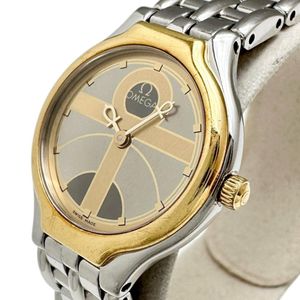 OMEGA/ 오메가 595.0101 데빌 심볼 시계 스테인레스 스틸 / YG 쿼츠 실버 샴페인 문자판 / 실버 브레스 여성 [중고]