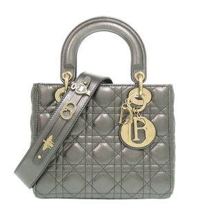成色極佳 Christian Dior My ABCDior Lady Dior Cannage 小羊皮金屬灰色兩用手提包 0428 [二手] Christian Dior 克里斯汀·迪奧