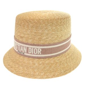 Excellent condition Christian Dior DIORESORT straw hat, size 57, natural plant fiber cotton, beige/pink, item number 11DRT952G180. [Pre-owned] Christian Dior