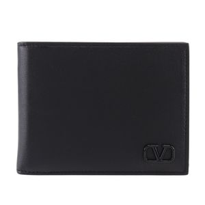 VALENTINO Garavani Bifold Wallet with Money Clip, 2Y2P0P32ZQU, Calfskin, Black, Open, Men's [Used]