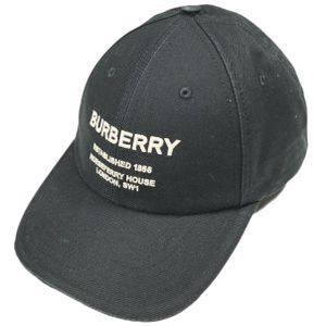 BURBERRY baseball cap, made in Italy, Horseferry embroidery, 8057625 1001, size L (59cm), BLACK/BEIGE (B1047), original price ¥47,300, cotton twill, pre-owned.