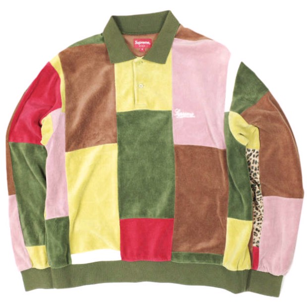 SUPREME 20AW Patchwork Velour L/S Polo Patchwork Velour Long