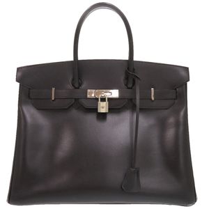 Hermes Birkin 35 Box Calf Black Silver Hardware □E Stamp (Made in 2001) Handbag Black 0499 [Used] HERMES
