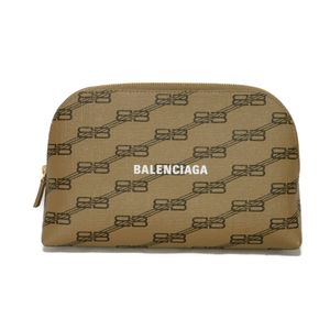 BALENCIAGA BB Monogram Pouch, BB Logo, Round Zipper, Second Bag, Makeup Accessory Bag, New Logo Braun Clutch Bag 702624 210DA 2762
