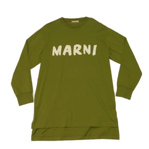 MARNI 마르니 로고 크루넥 롱 슬리브 40 카키 파스텔 옐로우 160/84A 비대칭 코튼 그린 긴팔 티셔츠 THJE0129PN